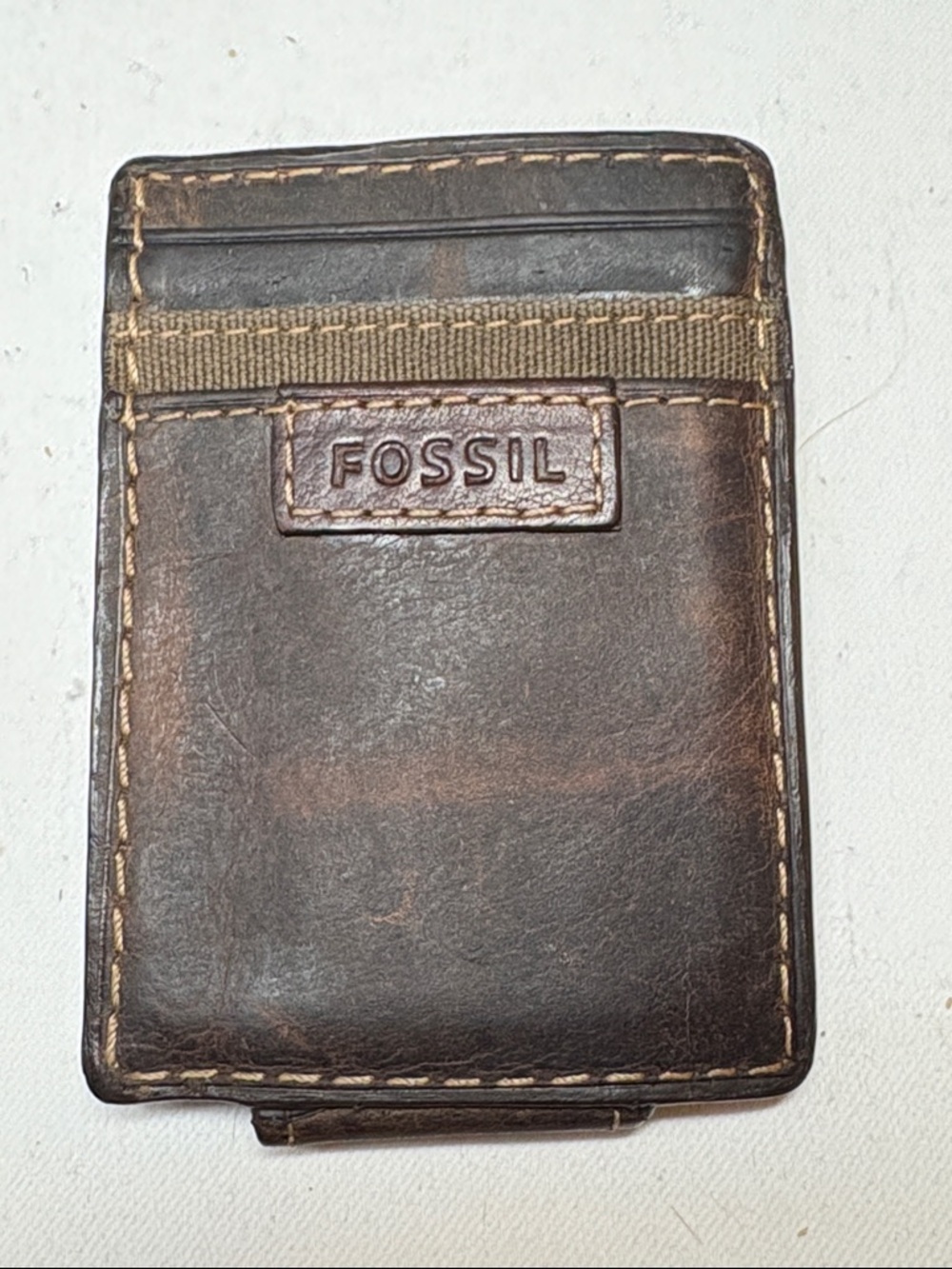 Fossil Brown Leather Magnetic Money Clip Card Holder